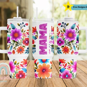 Mama 40oz Quencher Tumbler Wrap, Muttertagsbecher, Mama Flower 40oz Tumbler, Sublimationsdesign, digitale Downloads