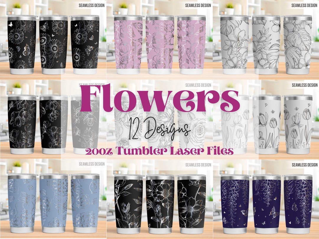Flowers Tumbler Laser Svg Bundle, Seamless Flowers 20oz Tumbler Full ...