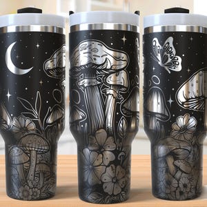 Mushroom Tumbler Laser Svg, Mushroom Moth 40oz Tumbler Full Wrap Laser Svg, Cottagecore Laser Engraved Svg, Laser Svg For Tumbler
