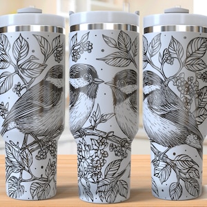 Bird 40oz Tumbler Laser Engraving Wrap, Bird Linocut Tumbler Wrap Svg, 40oz Laser Engraved Svg, Laser Engraving Svg, SVG For Laser Rotary