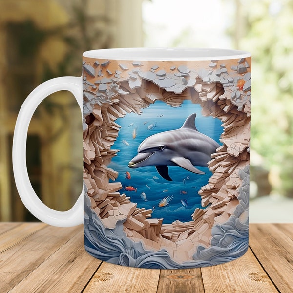 3D Delphin Becher Wrap, Delphin Becher, Becher PNG, 3D Becher, 11 Unzen Becher & 15 Unzen Becher Sublimation Wrap, digitaler Download