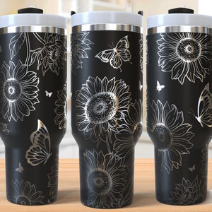 Sunflower Tumbler Laser Svg, Butterfly 40oz Tumbler Full Wrap Laser Svg, Laser Engraved Svg, Tumbler Laser File,Laser Svg For Tumbler