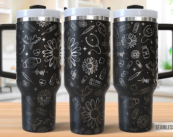 Nurse Tumbler Laser Svg, Nurse 40oz Tumbler Full Wrap Laser Svg, Seamless Laser Engraved Svg, Tumbler Laser File, Laser Svg For Tumbler