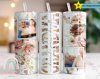 GRANDMA Photo Tumbler Wrap, Muttertagsbecher-Design, fügen Sie Ihren Text-Tumbler, nahtlose Oma Tumbler, Sublimations-Design, dünne 20 Unzen Wrap hinzu