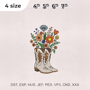 4 Size Western Cowgirl Boots Embroidery Design, Floral Boots Embroidery Design, Western Embroidery Design, Embroidery Machines File