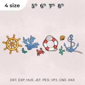 4 Sizes Costal Nautical Embroidery Design, Summer Seashell Bow Seafood Embroidery Design, Summer Embroidery Design,Embroidery Machines File