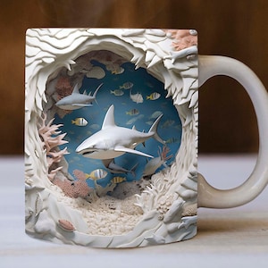 3D Hai Becher Wrap, Hai Becher, Becher PNG, 3D Becher, 11 Unzen Becher & 15 Unzen Becher Sublimation Wrap, digitaler Download