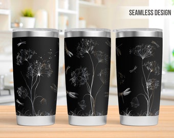 Dragonflies Tumbler Laser Engraving Wrap, Wildflowers Tumbler Wrap Svg, 20oz Laser Engraved Svg,Laser Engraving Svg,SVG For Laser Rotary