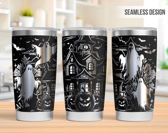 Spooky Night Tumbler Laser Svg, Halloween 20oz Tumbler Full Wrap Laser Svg, Grawerowany laserowo Svg, Plik laserowy do Tumblera, Laser Svg do Tumblera