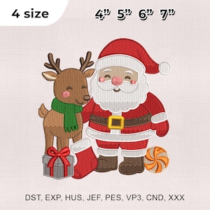 4 Size Santa & Reindeer Embroidery Design, Cute Christmas Embroidery Design, Santa Embroidery Design, Embroidery Machines File