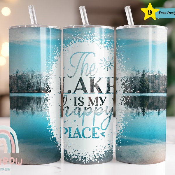 The Lake is My Happy Place Tumbler Wrap, Lake Life Tumbler Design, Sublimation Design, Digital Downloads, Skinny 20oz Tumbler Wrap