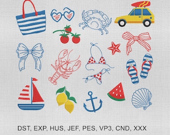 16 Coastal Summer Icons Embroidery Design, Beach Summer La Dolce Vita Embroidery Design, Summer Embroidery Design, Embroidery Machines File