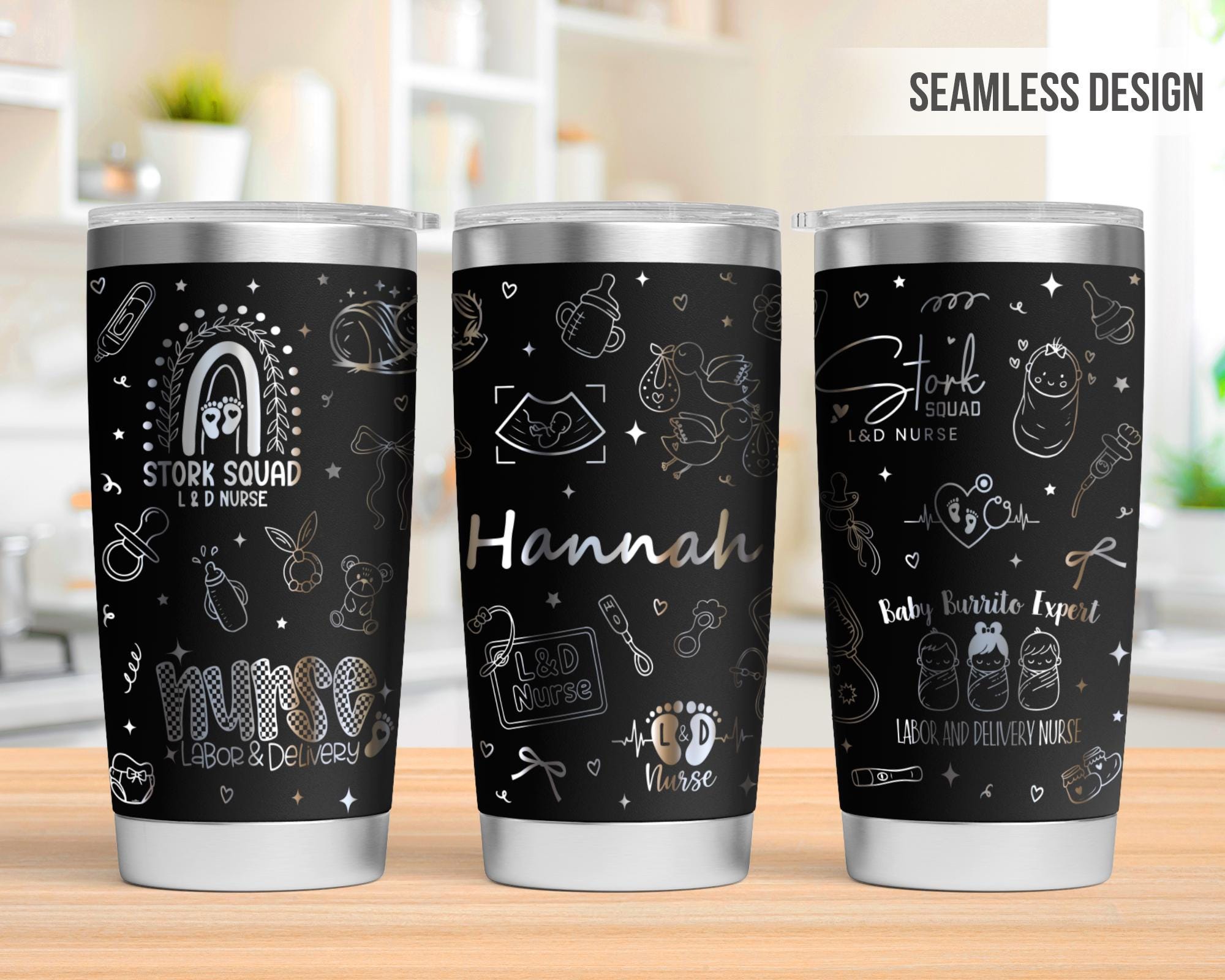 Custom Name Labor Delivery Nurse 20oz Tumbler Laser Engraving Wrap