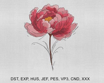 5 Size Watercolor Peony Embroidery Design, Peony Embroidery Design, Flower Embroidery Design, Embroidery Machines File