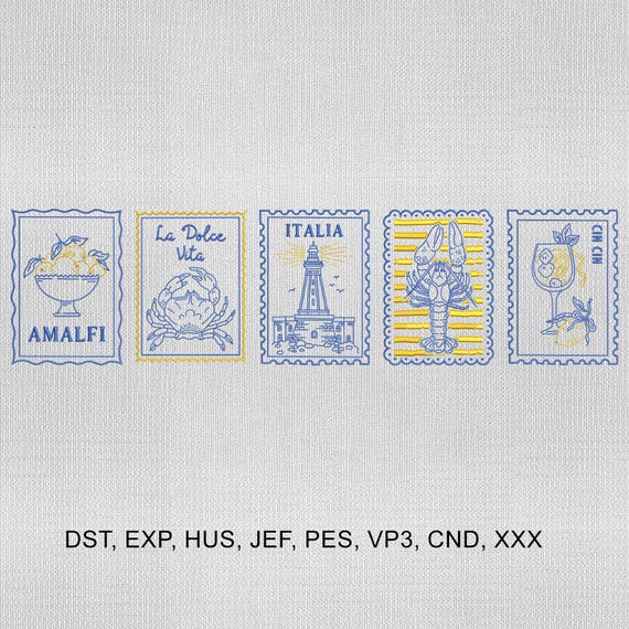 Bundle | Italian Postage Stamps Embroidery Design, Italian Summer The Market Embroidery File,Summer Embroidery File,Embroidery Machines File