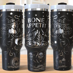 Vaso &quot;Bone Appetit&quot; (Svg láser), vaso de Halloween de 40 oz con envoltura completa (Svg láser), vaso de bruja (Svg láser), Svg grabado láser, Svg láser para vaso