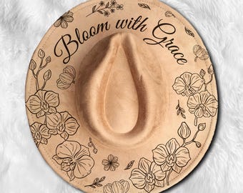 Kapelusz Bloom with Grace z szerokim rondem, grawer laserowy SVG, Kapelusz Flower, grawer laserowy SVG – pobieranie cyfrowe (SVG, PNG) dla kapeluszy z szerokim rondem i kowbojskich