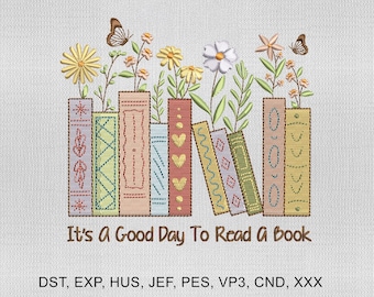 4 Sizes Wildflower Books Embroidery Design, Good Day to Read a Book Embroidery Design, Booktok Embroidery Design, Embroidery Machines File