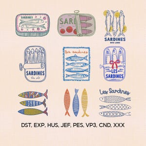 Set of 9 Sardines Embroidery Design, Italian Summer The Market Embroidery Design,Les Sardines Embroidery File,Embroidery Machines File