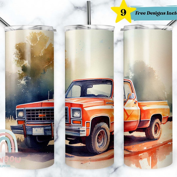 1980s Square Body Truck Tumbler Wrap, Vintage Truck Tumbler Design, Sublimation Tumbler Design Download - Skinny 20oz Tumbler Wrap