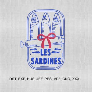 Disegno per ricamo Sardine in 5 misure, disegno per ricamo Estate Italiana Il Mercato, file per ricamo Sardine, file per macchine da ricamo