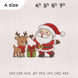 4 Size Santa & Reindeer Embroidery Design, Cute Christmas Embroidery Design, Santa Embroidery Design, Embroidery Machines File