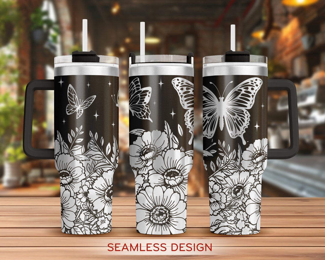 Butterfly Flower Tumbler Laser Svg, Butterfly 40oz Tumbler Full Wrap ...
