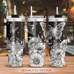 Butterfly Flower Tumbler Laser Svg, Butterfly 40oz Tumbler Full Wrap Laser Svg, Laser Engraved Svg, Tumbler Laser File,Laser Svg For Tumbler