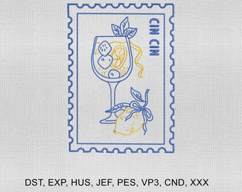 6 Size Italian Stamp Embroidery Design, Italian Summer Spritz Embroidery Design,  Cocktail Embroidery File, Summer Embroidery File