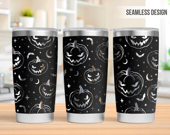 Straszne dynie na kubku laserowym SVG, Halloweenowy kubek 20 uncji w całości laserowo owinięty SVG, Grawerowany laserowo SVG, Plik do kubka laserowego, Laserowy SVG do kubka