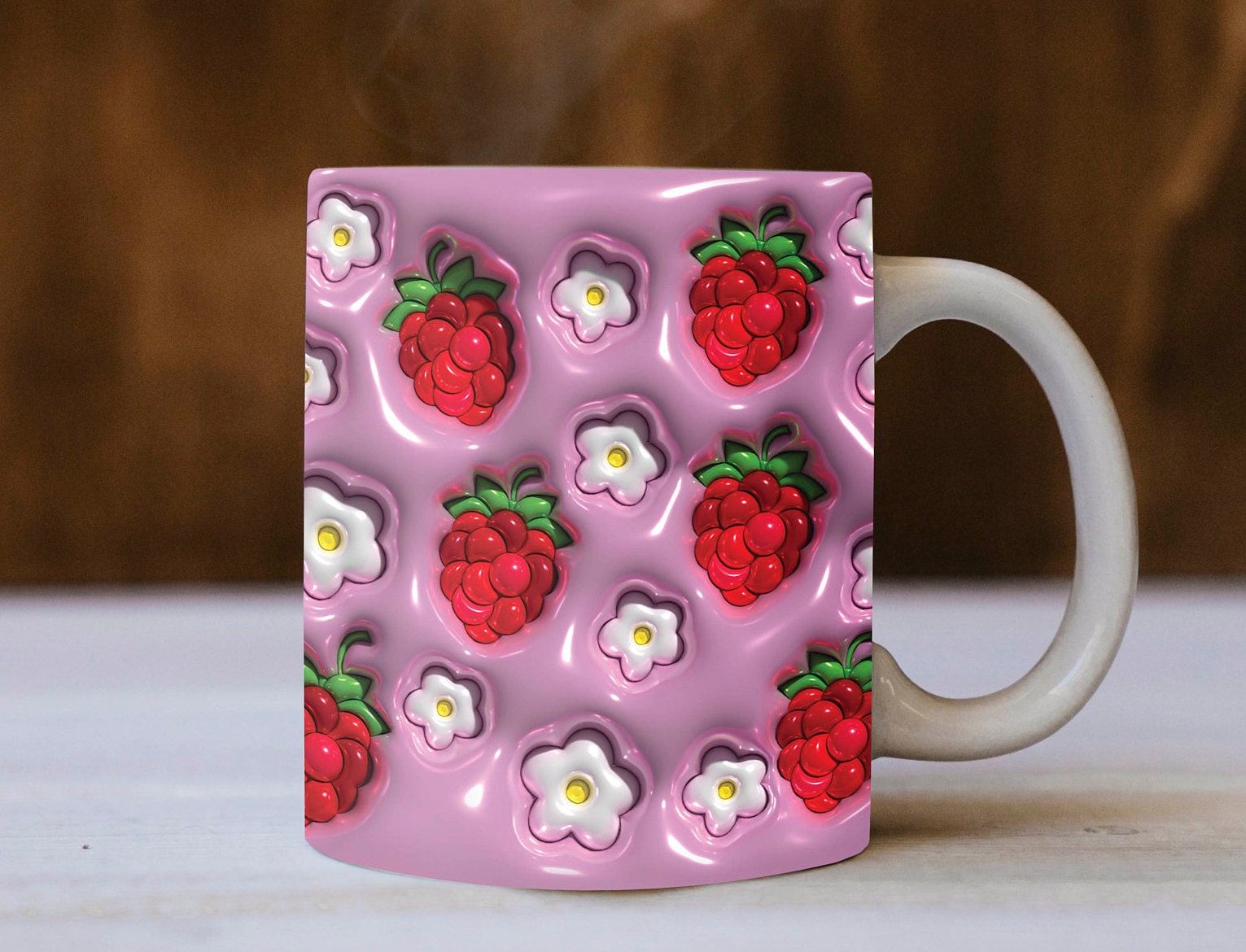 3D Fruits Mug, 3D Flower Mug, Berries Design, 11 & 15 Oz Mug