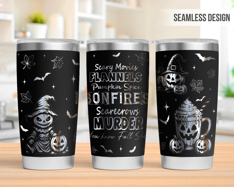 Set di 20 file SVG per laser su bicchieri di Halloween, SVG per laser a copertura totale di bicchieri da 20 once con atmosfera spettrale, SVG per bicchieri di Halloween, file laser per bicchieri, SVG di Halloween immagine 7