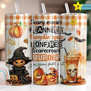 Fall Tumbler Wrap, Flannels, Pumpkin Spice, Bonfires, Scarecrows Tumbler Design, Sublimation Tumbler Design Download, Skinny 20oz Tumbler