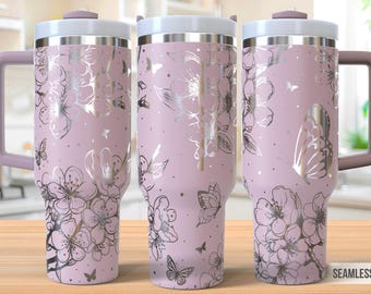 Cherry Blossom 40oz Tumbler Laser Engraving Wrap, Flower Tumbler Wrap Svg, 40oz Laser Engraved Svg,Laser Engraving Svg,SVG For Laser Rotary
