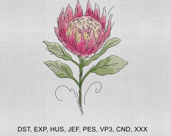 Protea-Stickmuster in 5 Größen (Aquarell), Protea-Stickmuster, Blumenstickmuster, Stickdateien für Stickmaschinen