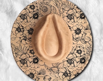 Flower Wide Brim Hat Laser Engraving SVG, Floral Hat Laser Svg -  Digital Download (SVG, PNG) for Wide Brim & Cowboy Hats