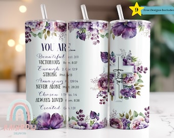 Faith Quote Tumbler Wrap, Religious Tumbler Design, You are Affirmation Tumbler, Sublimation Design, Digital Downloads, Skinny Tumbler 20oz