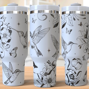 Hummingbirds Tumbler Laser Svg, Flower 40oz Tumbler Full Wrap Laser Svg, Laser Engraved Svg, Laser Engraving Svg, SVG For Laser Rotary