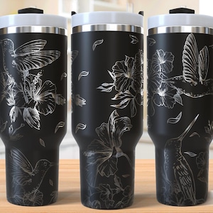 Hummingbirds Tumbler Laser Svg, Flower 40oz Tumbler Full Wrap Laser Svg, Laser Engraved Svg, Laser Engraving Svg, SVG For Laser Rotary
