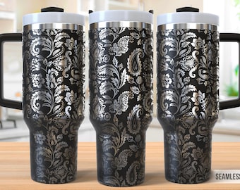 Paisley Motif Tumbler Laser Svg, Floral Paisley 40oz Tumbler Full Wrap Laser Svg,  Laser Engraved Svg, Laser Engraving Svg, Laser Rotary SVG