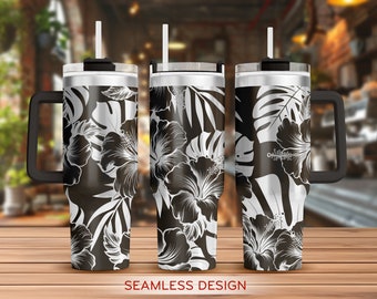 Hibiscus 40oz Tumbler Laser Engraving Wrap, Tropical Floral Tumbler Wrap Svg, Laser Engraved Svg,Laser Engraving Svg,SVG For Laser Rotary