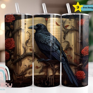 Gothic Raven Tumbler Wrap, Raven Tumbler Design, Sublimation Tumbler, Design Download - Skinny 20oz Tumbler Wrap
