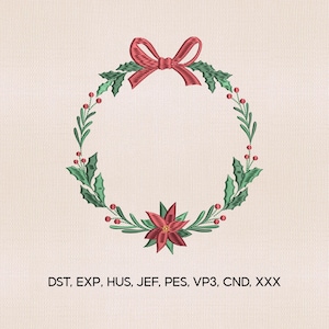 4 Size Christmas Wreath Embroidery Design, Elegant Wreath Embroidery Design, Xmas Embroidery Design, Embroidery Machines File