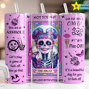 O IDGAF Tumbler Wrap, Design Engraçado de Tumbler de Carta de Tarô, PNG de Wrap Sarcástico, Design de Sublimação, Download Digital, Tumbler Wrap Skinny de 20oz