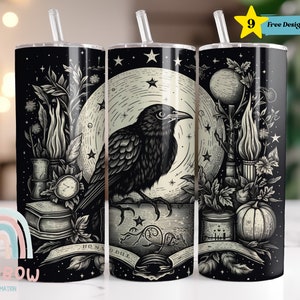 Black Crow Tumbler Wrap, Halloween Tumbler, Witchcraft, Spooky, Gothic Tumbler, Sublimation Tumbler,Design Download,Skinny 20oz Tumbler Wrap