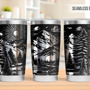 Mountain Tumbler Laser Svg, Nature 20oz Tumbler Full Wrap Laser Svg, Laser Engraved Svg, Tumbler Laser File, Laser Svg For Tumbler