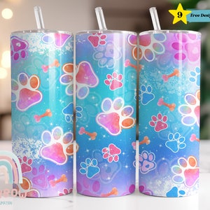 Dog Paw Tumbler Wrap, Pastel Dog Paws Tumbler Design, Sublimation Design, Digital Download, Skinny 20oz Tumbler Wrap