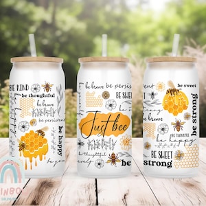 Just Bee Glass Can Wrap, affermazione positiva Libbey 16oz Glass Can Sublimation, affermazione Glass Can Wrap, Libbey Glass Wrap