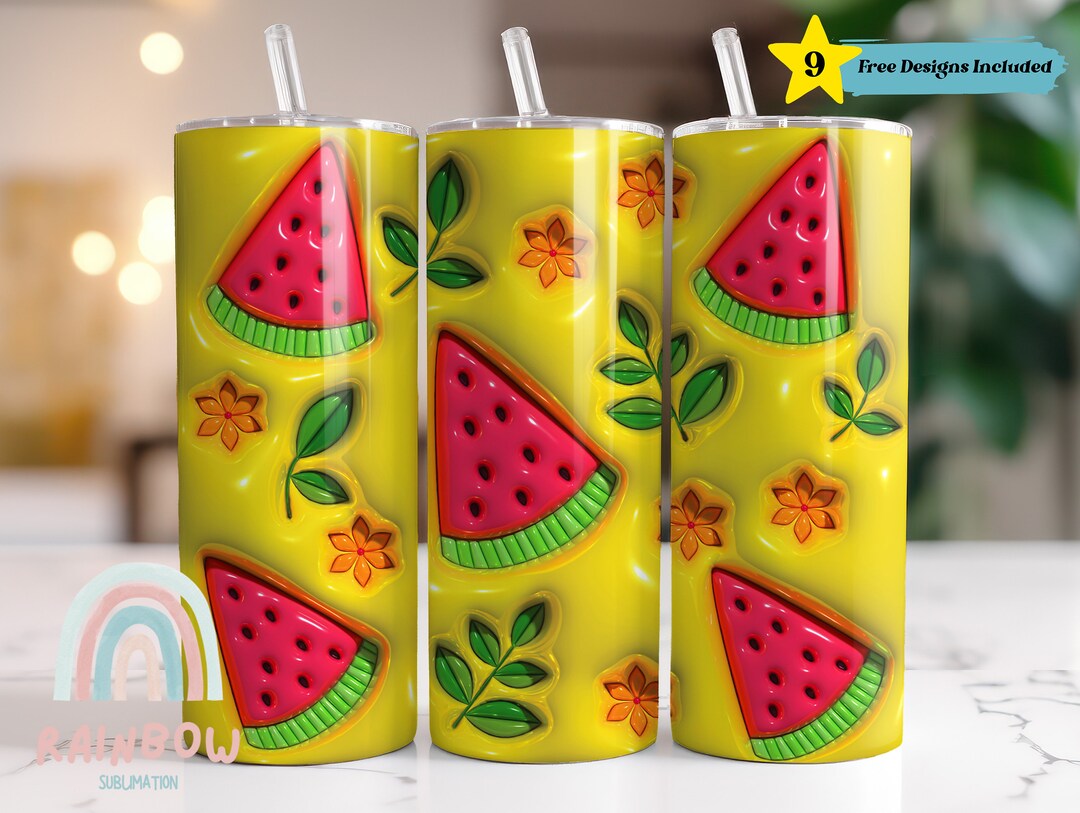 3D Inflated Watermelon Tumbler Wrap, 3D Puff Inflated Tumbler, Summer