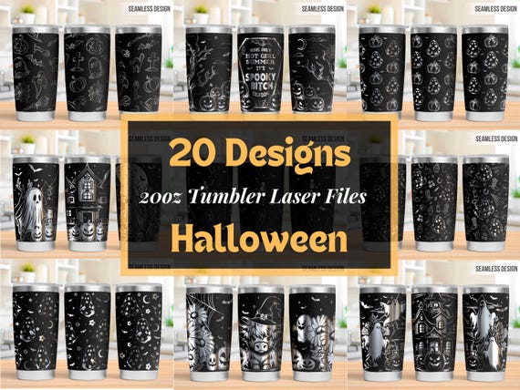 Set of 20 Halloween Tumbler Laser SVGs, Spooky Vibes 20oz Tumbler Full Wrap Laser Svg,Halloween Tumbler SVG,Tumbler Laser File,Halloween SVG